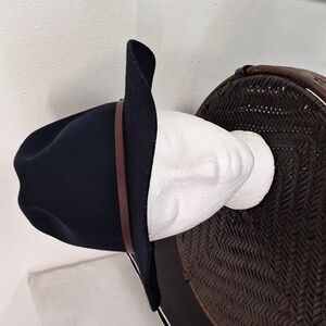 Yellow Blue 108 Fedora Black 100% Wool Hat Women S-M